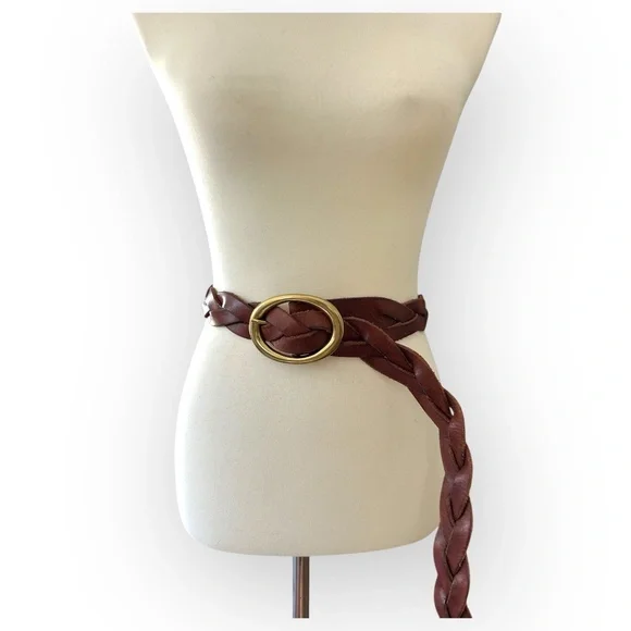 True Vintage Brown Gold Braided Oval Buckle Belt Size L - Picture 3 of 11